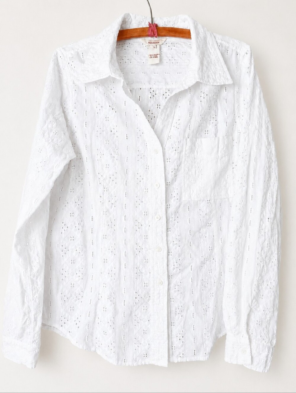 RESERVED Sundance White Eyelet Blouse Button Front Shirt Size 12 XL 100% Cotton